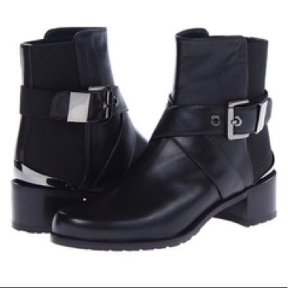 Stuart Weitzman black leather manlow boots